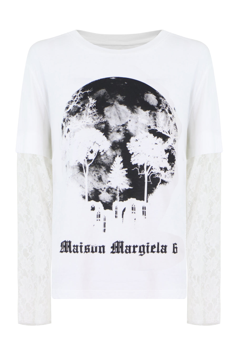MM6 BY MAISON MARGIELA RTW GRAPHIC L/S T-SHIRT WITH LACE SLEEVES WHITE