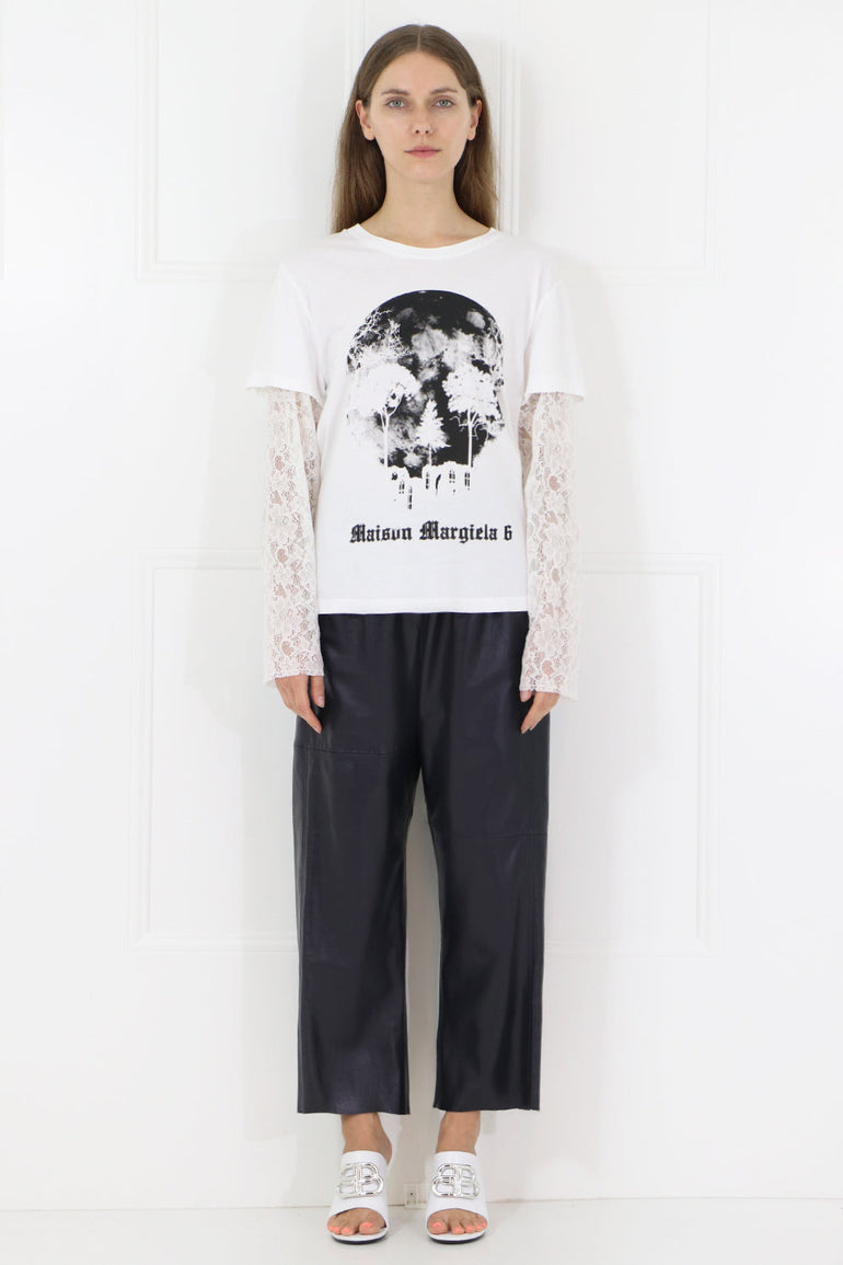 MM6 BY MAISON MARGIELA RTW GRAPHIC L/S T-SHIRT WITH LACE SLEEVES WHITE