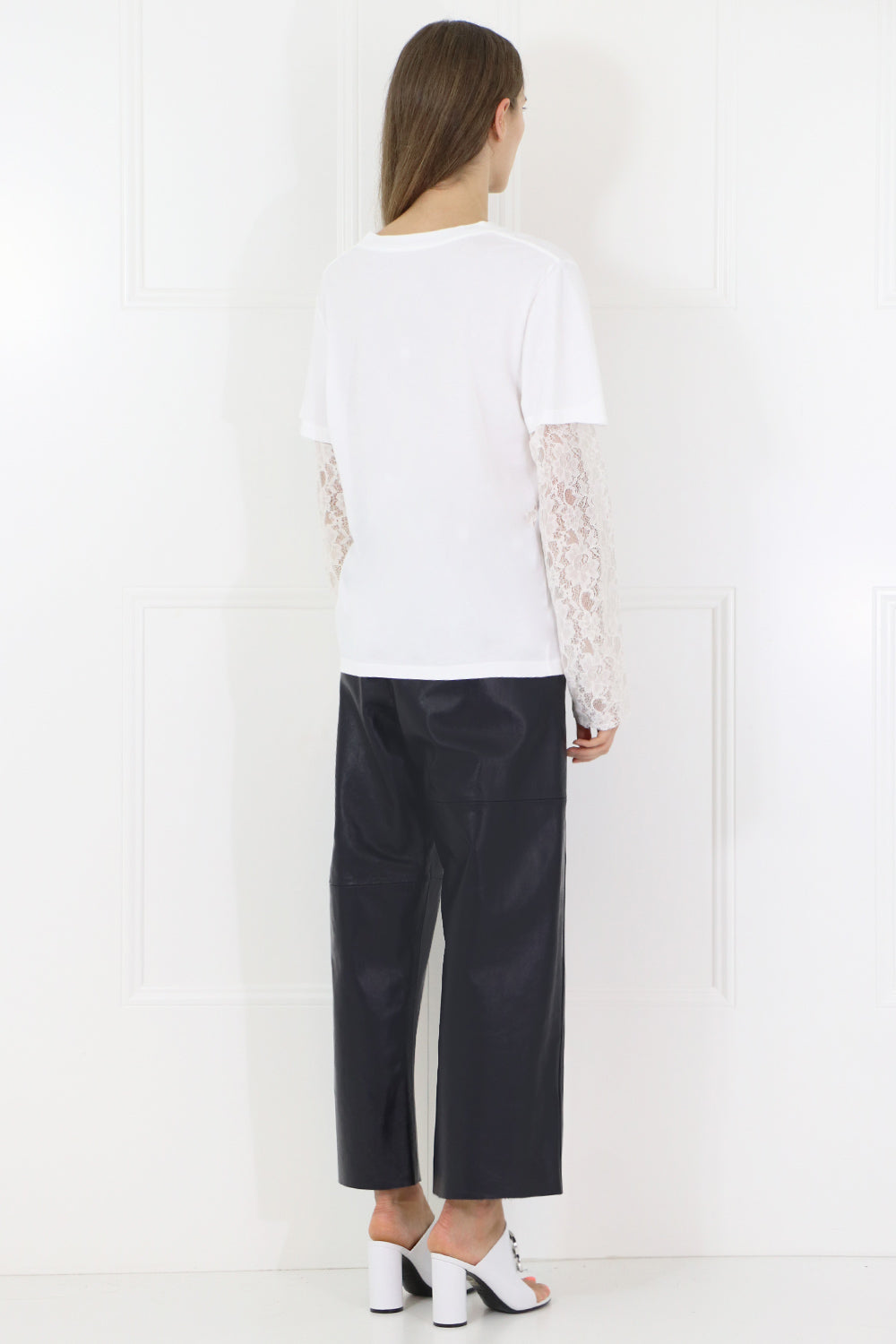 MM6 BY MAISON MARGIELA RTW GRAPHIC L/S T-SHIRT WITH LACE SLEEVES WHITE