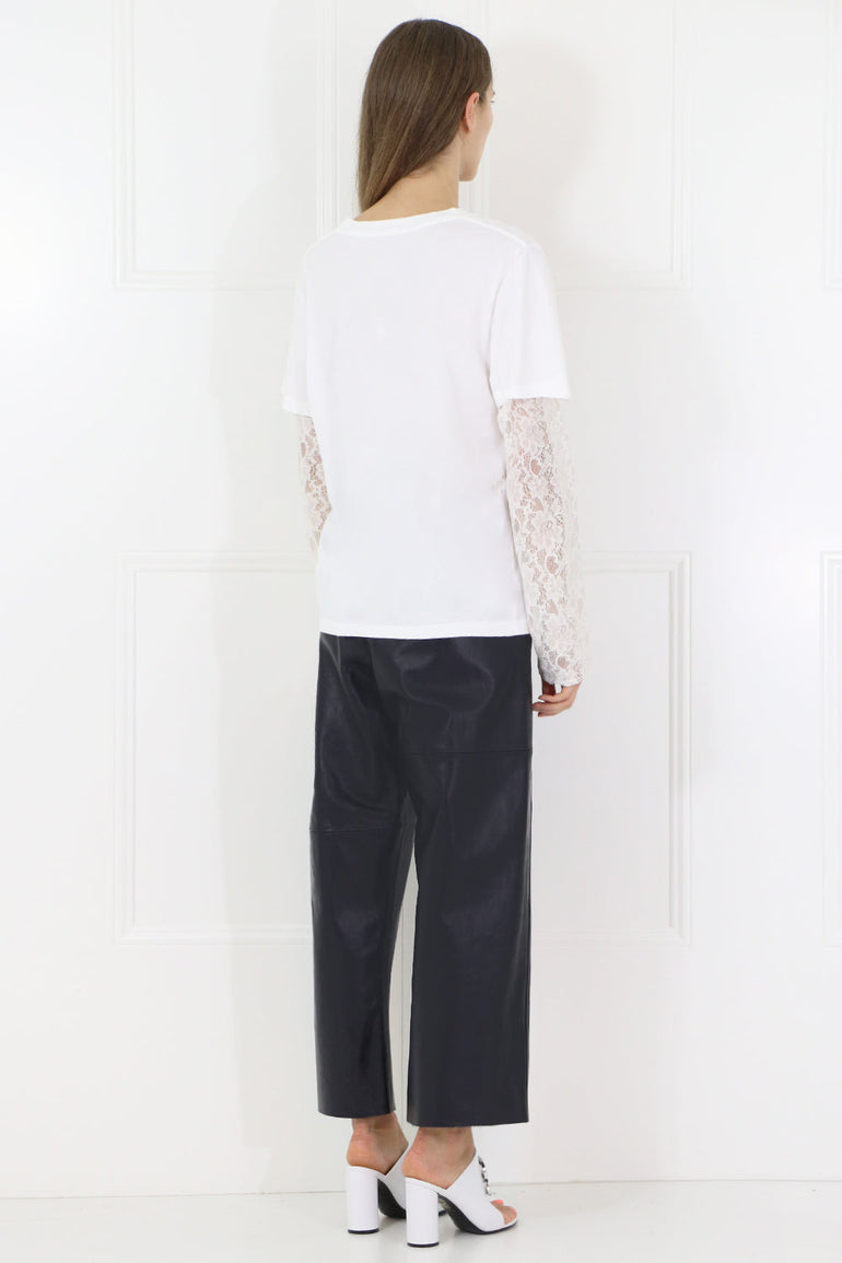 MM6 BY MAISON MARGIELA RTW GRAPHIC L/S T-SHIRT WITH LACE SLEEVES WHITE