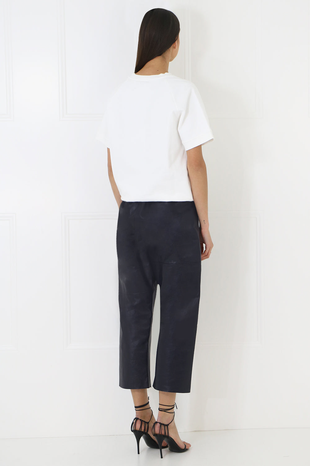 MM6 BY MAISON MARGIELA RTW LEATHER CROP PANT NAVY