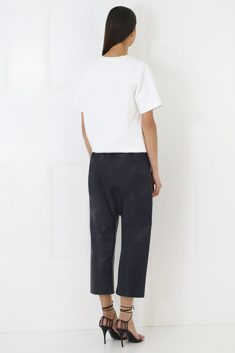 MM6 BY MAISON MARGIELA RTW LEATHER CROP PANT NAVY