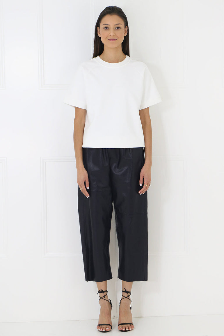MM6 BY MAISON MARGIELA RTW LEATHER CROP PANT NAVY