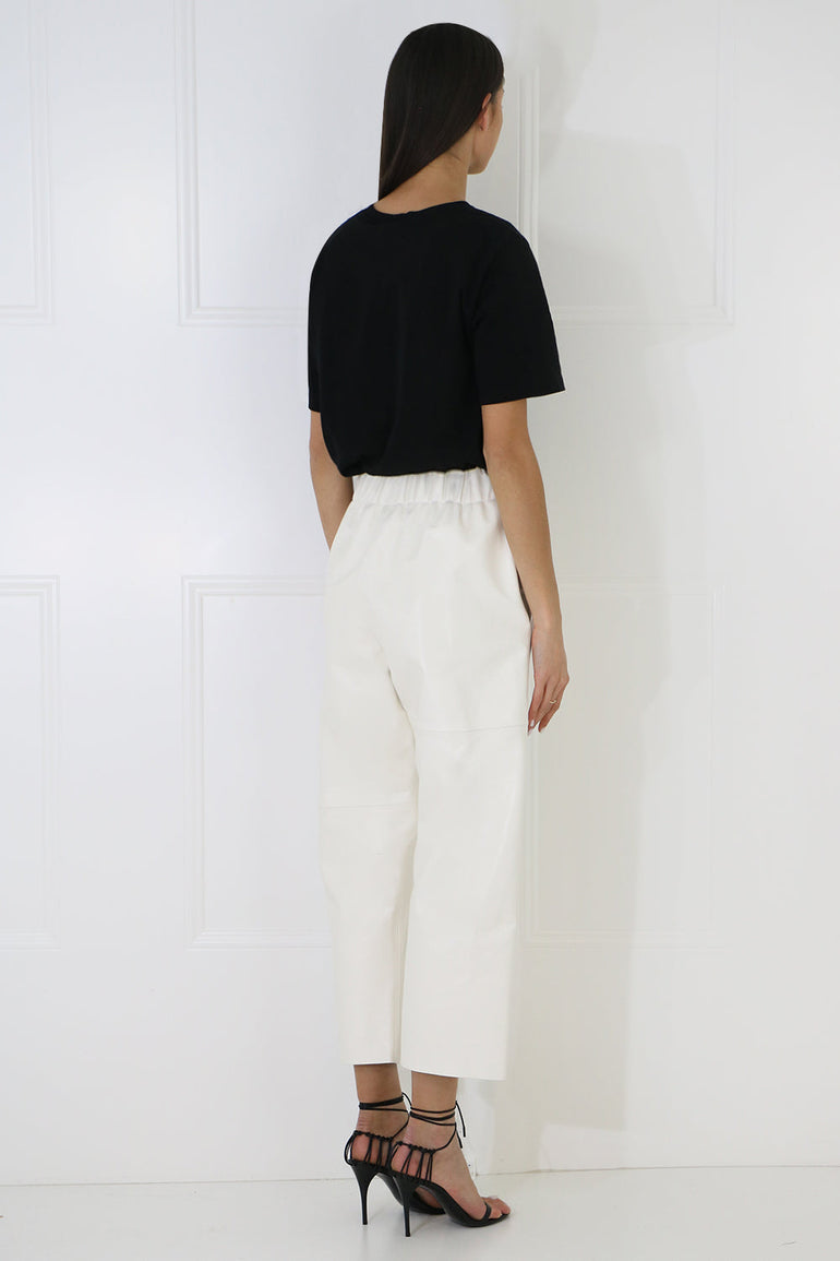 MM6 BY MAISON MARGIELA RTW LEATHER CROP PANT OFF WHITE