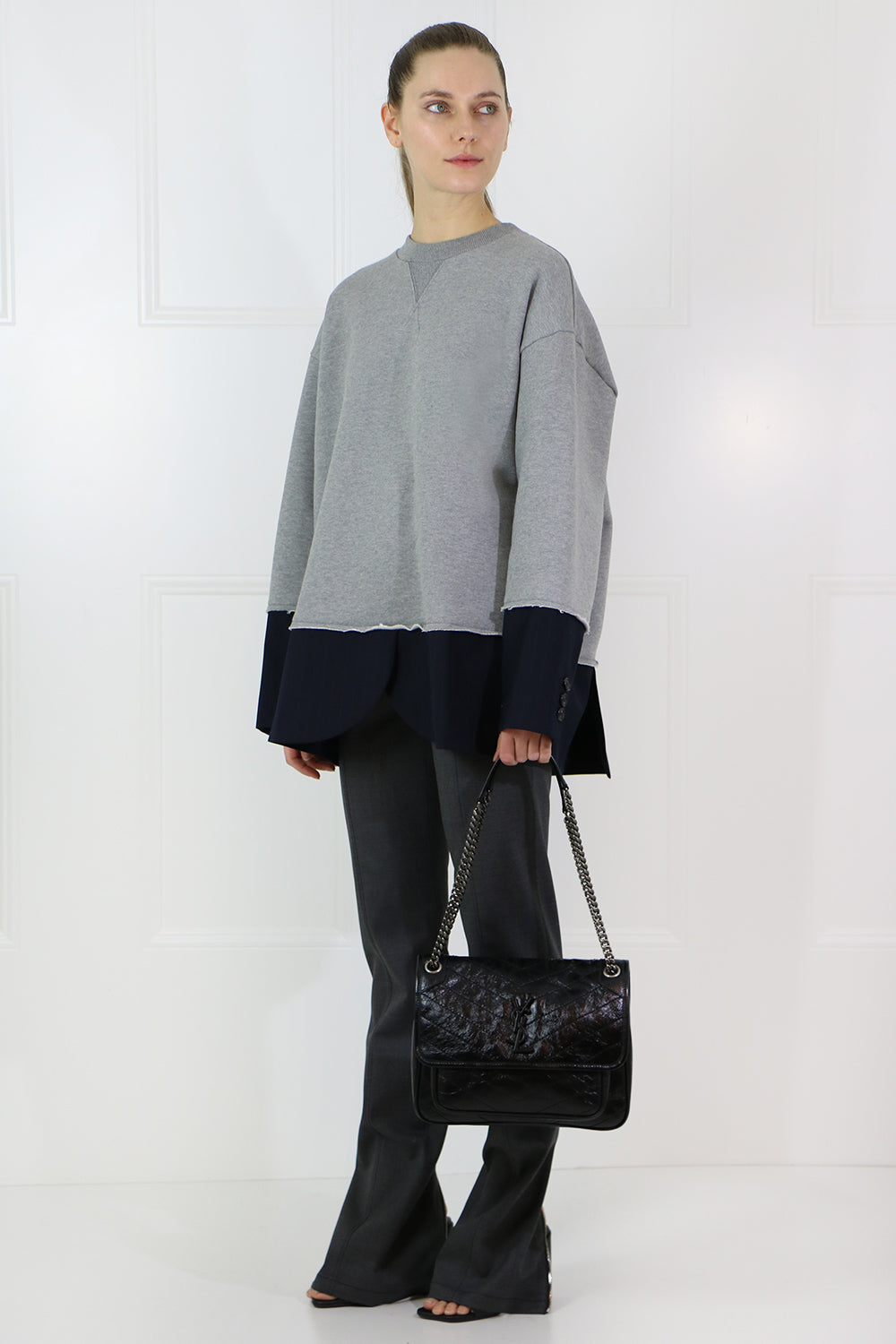 MM6 BY MAISON MARGIELA RTW OVERSIZED SWEATER WITH SUITING HEM GREY