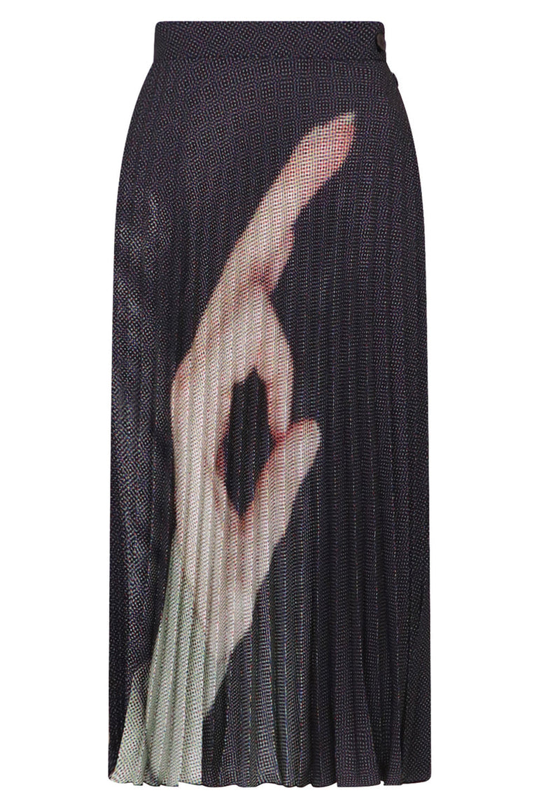 MM6 BY MAISON MARGIELA RTW PLEAT 6 HAND PRINT SKIRT | BLACK