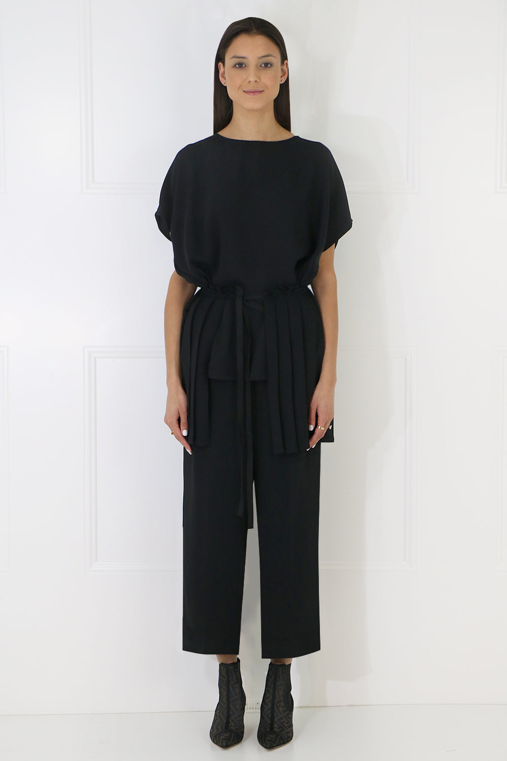 MM6 BY MAISON MARGIELA RTW TIE UP PLEATED BLOUSE S/S BLACK