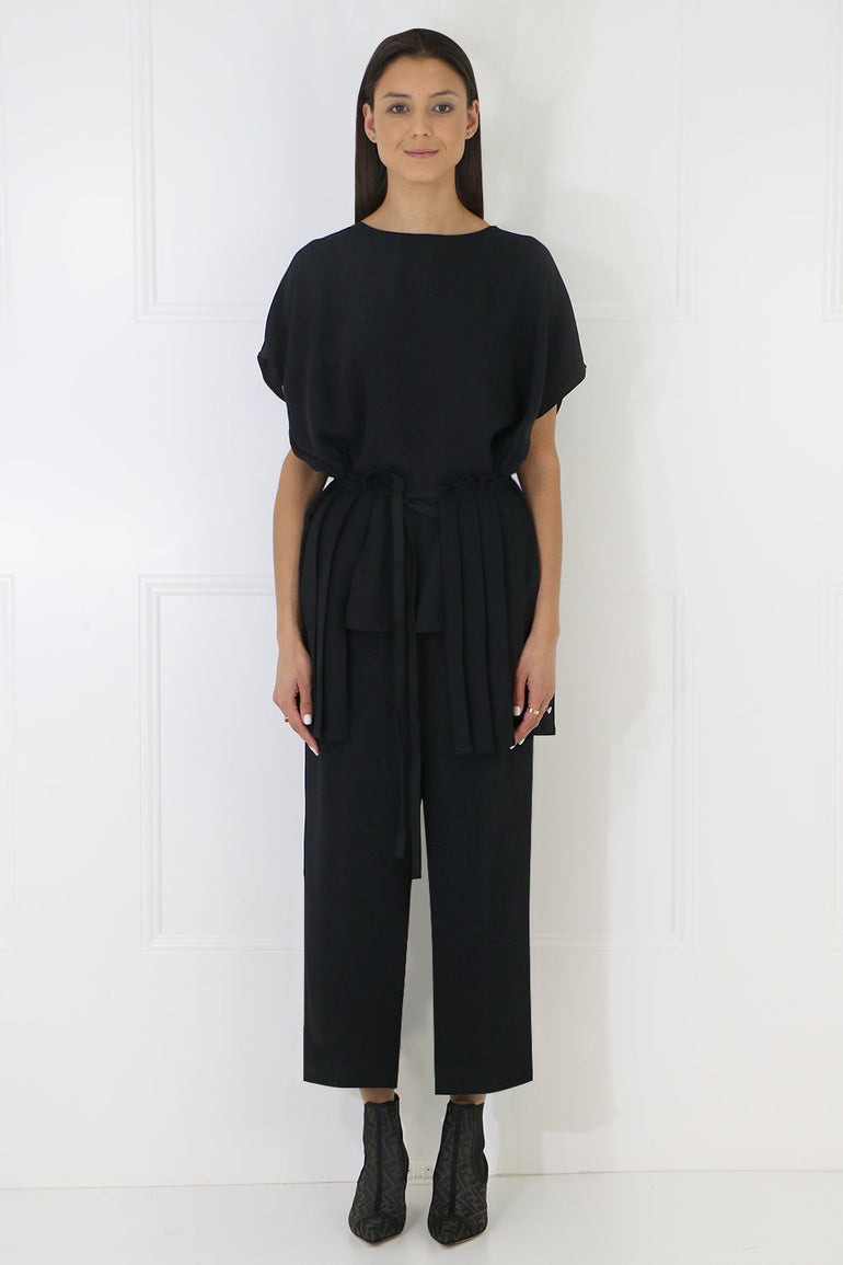 MM6 BY MAISON MARGIELA RTW TIE UP PLEATED BLOUSE S/S BLACK