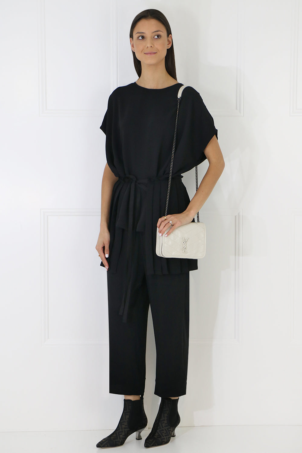 MM6 BY MAISON MARGIELA RTW TIE UP PLEATED BLOUSE S/S BLACK