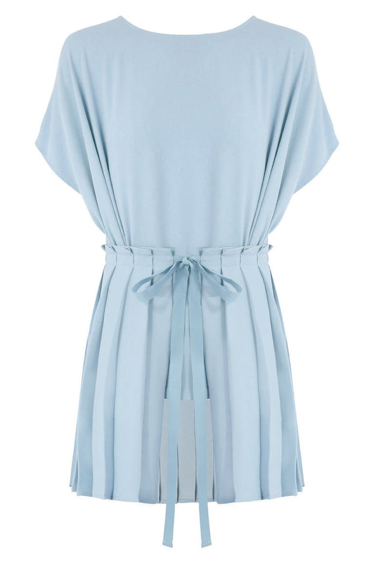 MM6 BY MAISON MARGIELA RTW TIE UP PLEATED BLOUSE S/S ICE BLUE