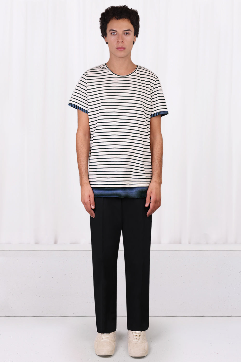 MM6 BY MAISON MARGIELA T-SHIRTS CONTRAST STRIPE S/SLV T-SHIRT | OFF WHITE/POISON GREEN