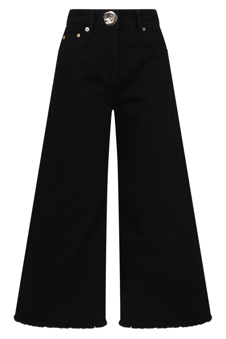 MOTHER OF PEARL PANTS CROPPED WIDE LEG DENIM TROUSERS BLACK