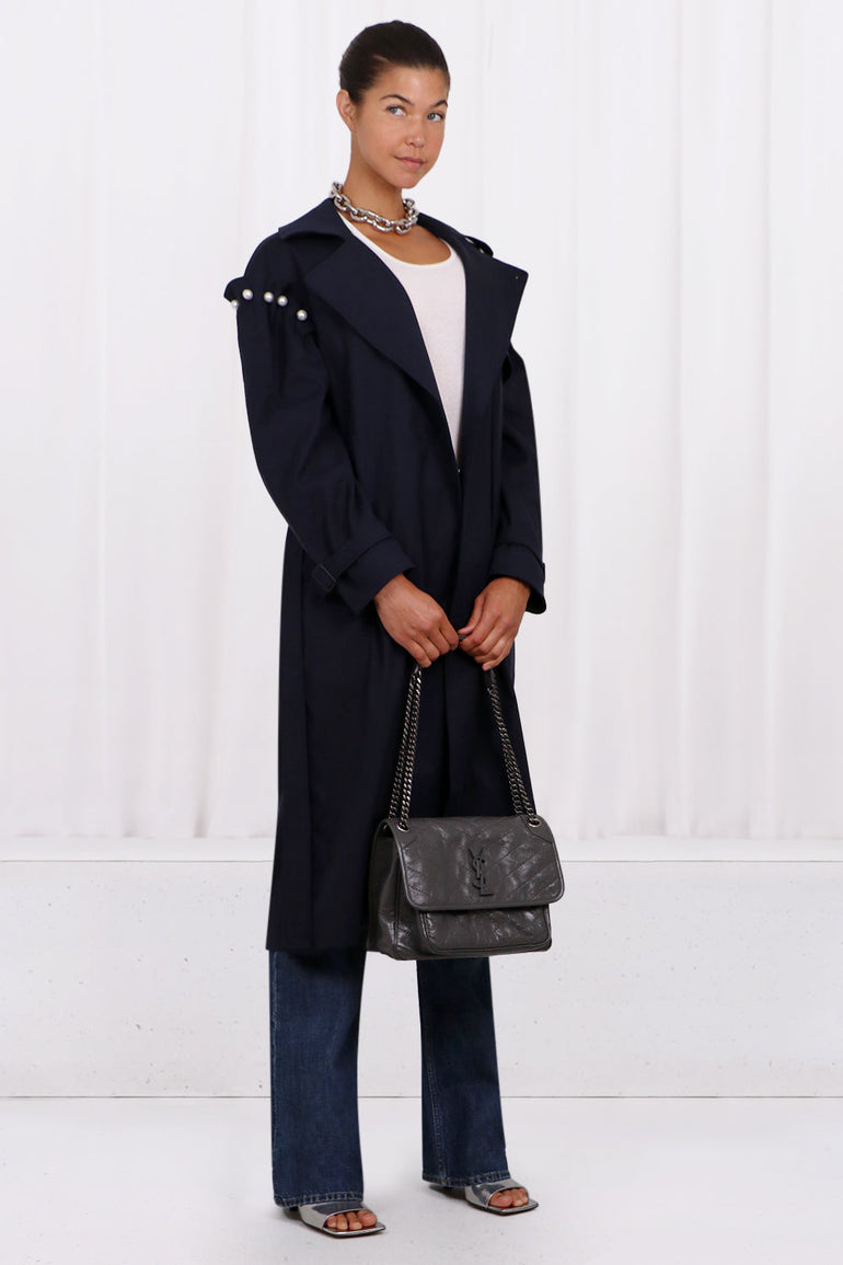 MOTHER OF PEARL RTW EMBER COTTON TRENCH COAT | NAVY