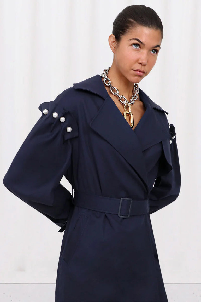 MOTHER OF PEARL RTW EMBER COTTON TRENCH COAT | NAVY