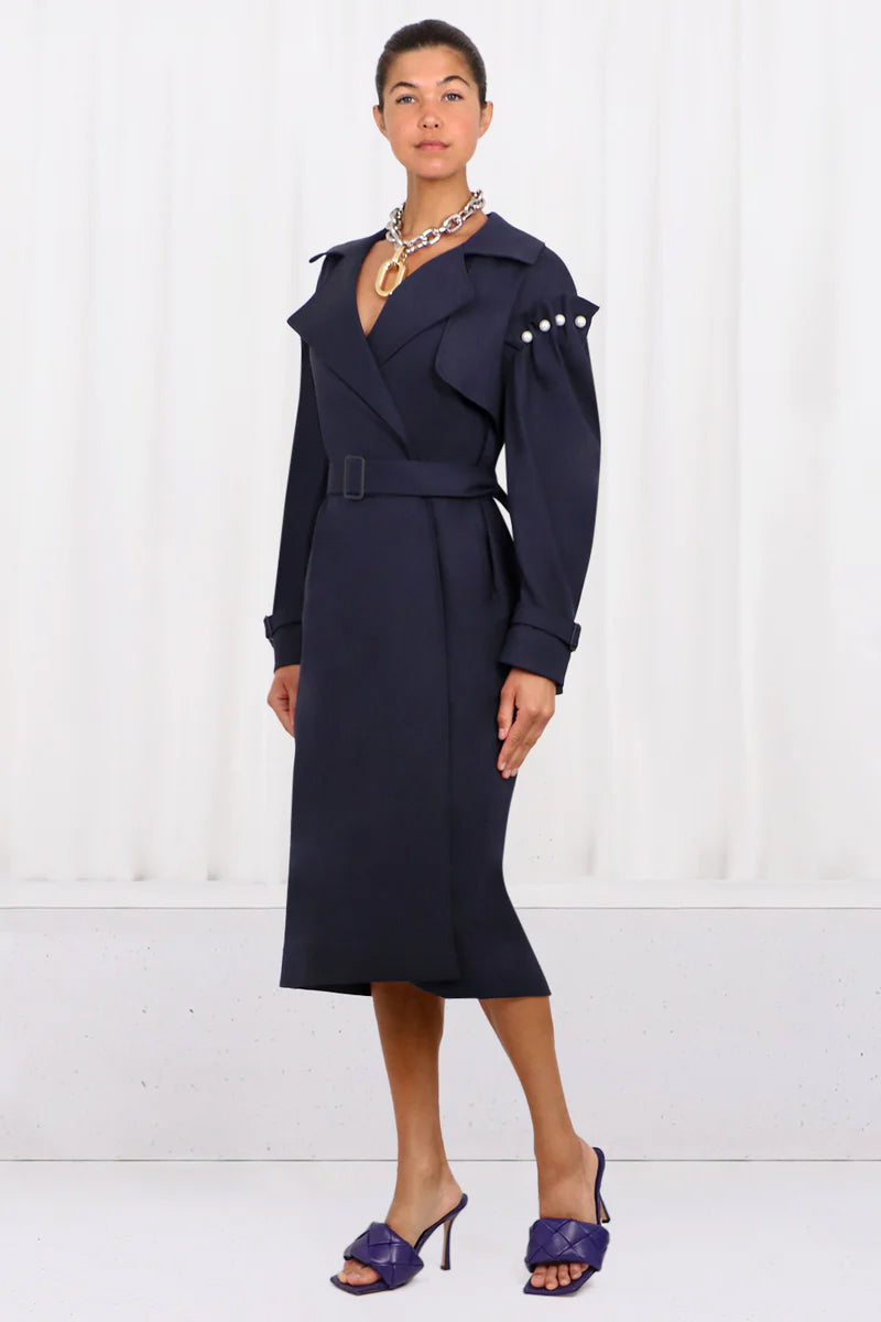 MOTHER OF PEARL RTW EMBER COTTON TRENCH COAT | NAVY