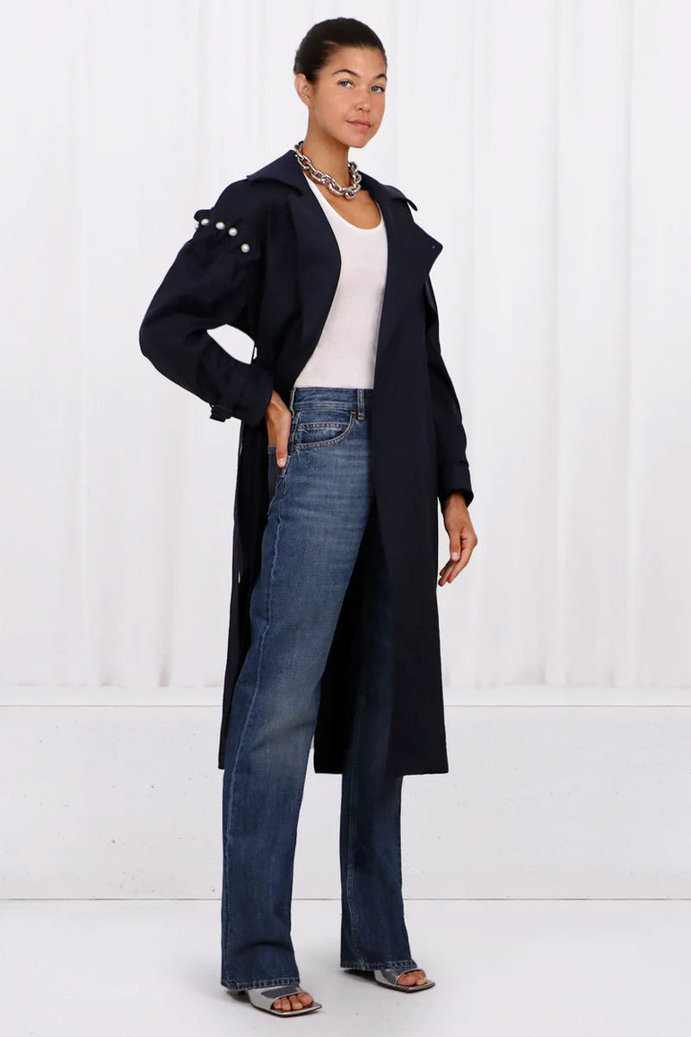 MOTHER OF PEARL RTW EMBER COTTON TRENCH COAT | NAVY