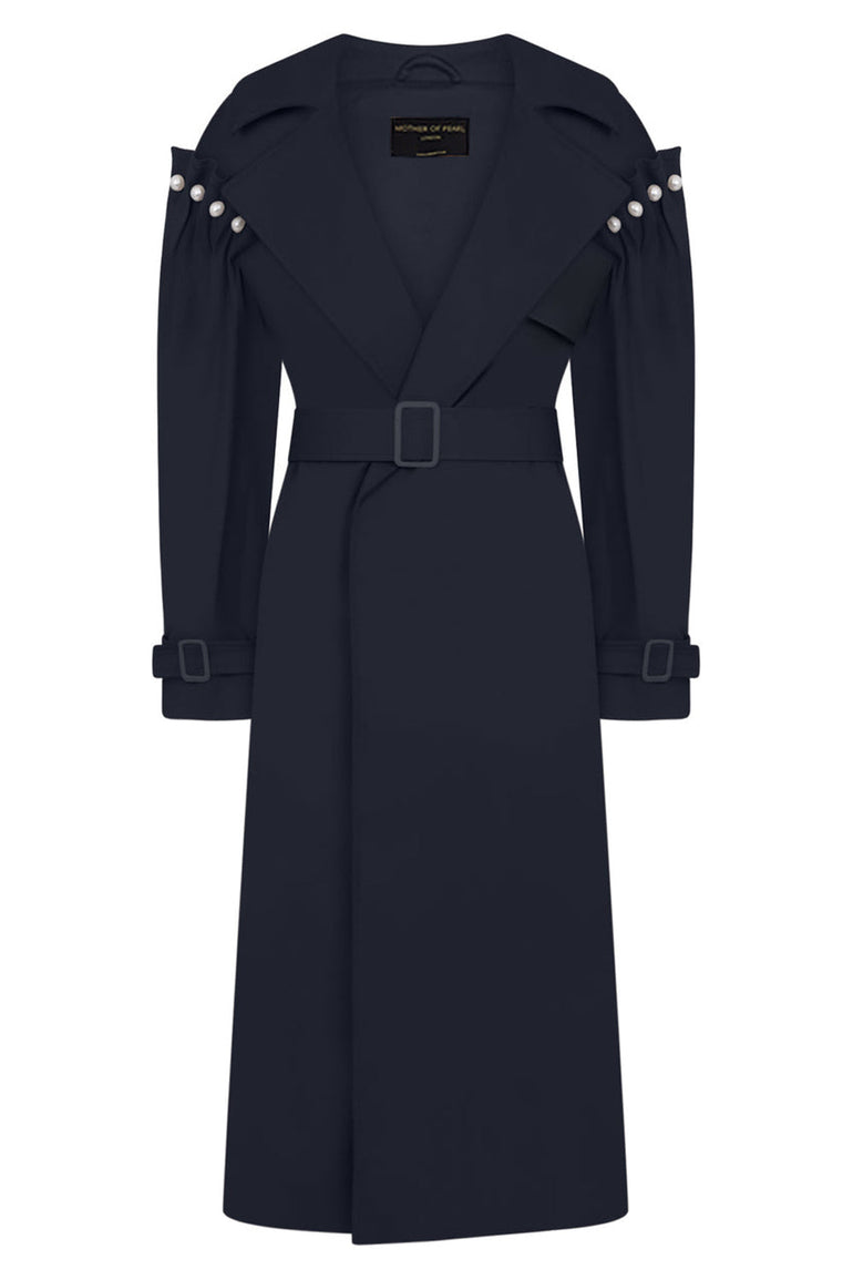 MOTHER OF PEARL RTW EMBER COTTON TRENCH COAT | NAVY