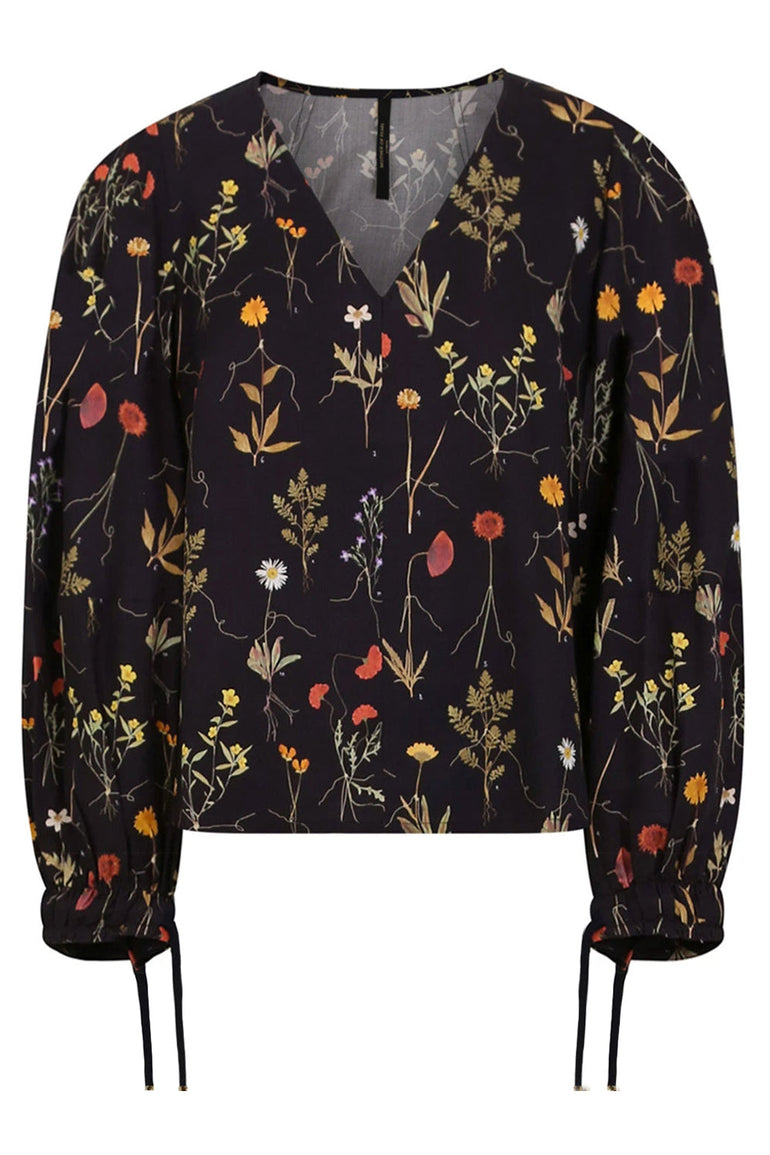 MOTHER OF PEARL TOPS REESE FLORAL BLOUSE L/S HERBARIUM BLACK