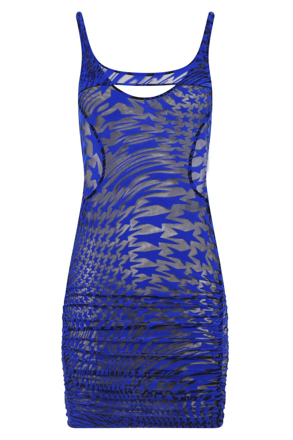 MUGLER DRESSES MESH MINI DRESS BLACK / ROYAL BLUE