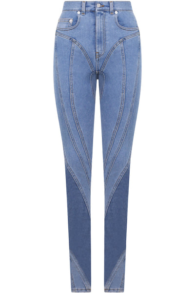 MUGLER BI MATERIAL SPIRAL JEANS LIGHT BLUE NEW SEASON PARLOUR X