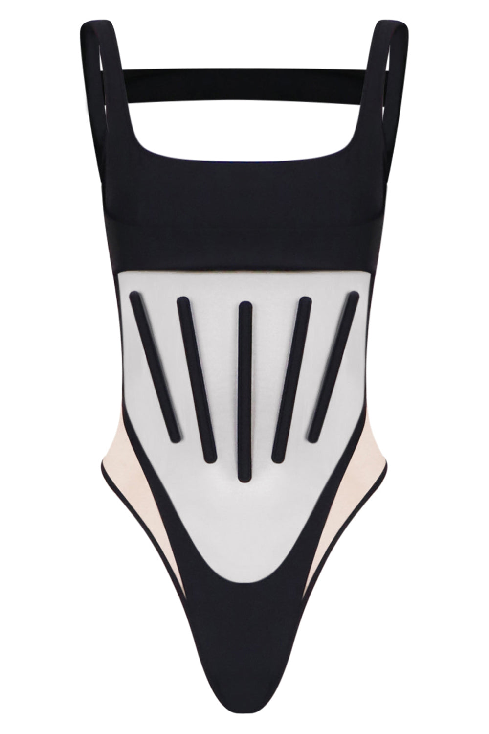 MUGLER RTW ILLUSION BODYSUIT WITH BONING BLACK/NUDE