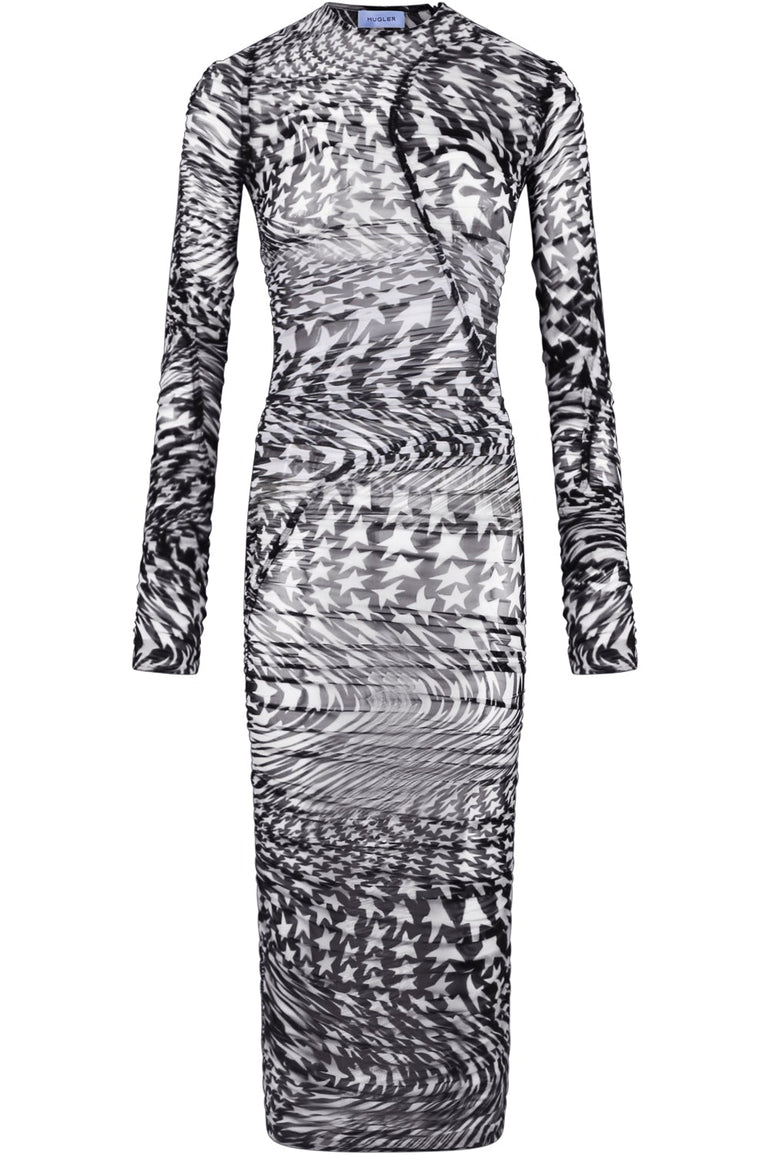 MUGLER MAXI MUGLER STAR PRINTED MESH DRESS BLACK / IVORY NEW SEASON – Parlour X