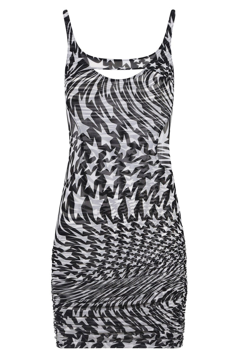 MUGLER RTW MESH MINI DRESS STAR BLACK / IVORY