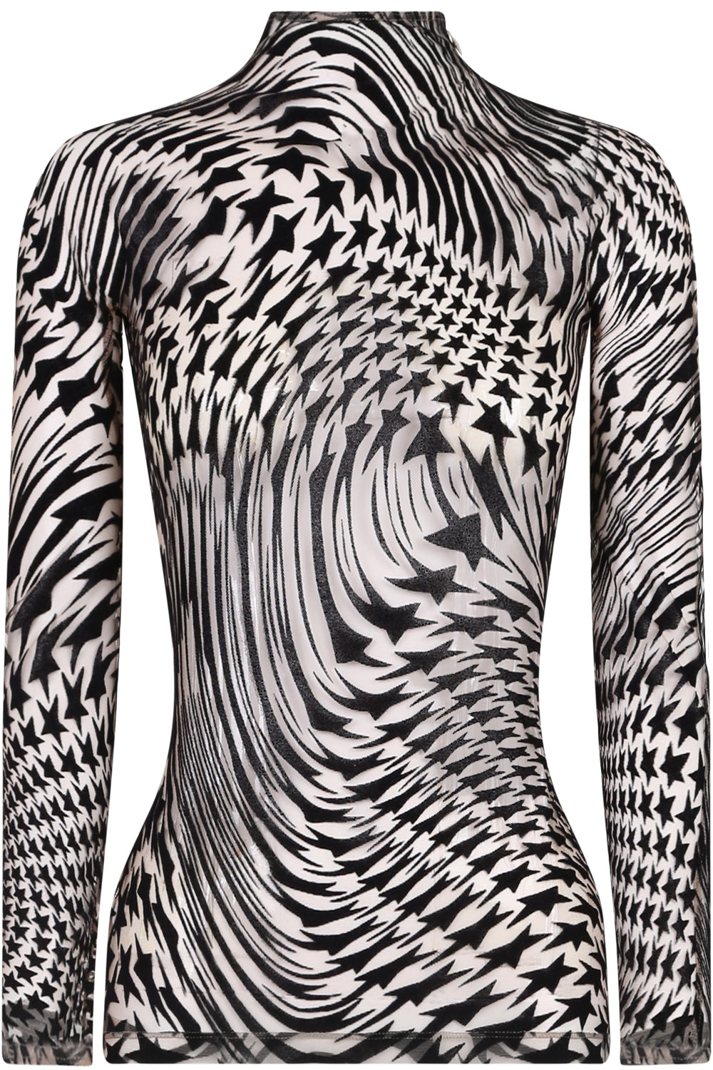 MUGLER RTW MESH VELVET STAR L/S TOP NUDE/BLACK