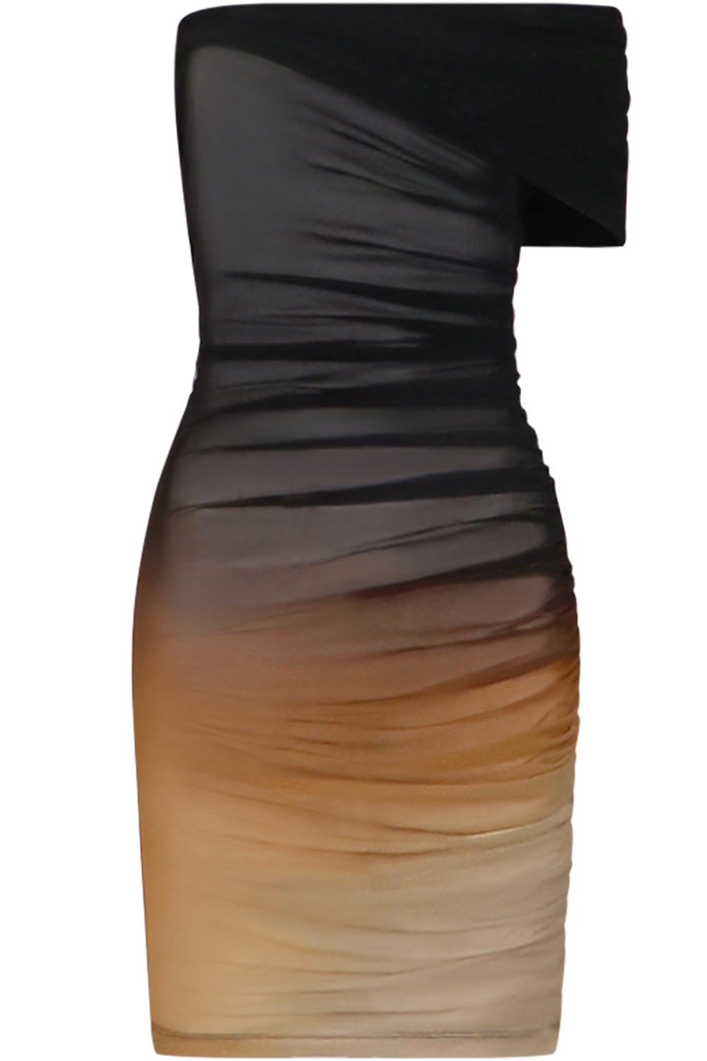 MUGLER RTW OFF SHOULDER MESH DRESS BEIGE/BLACK