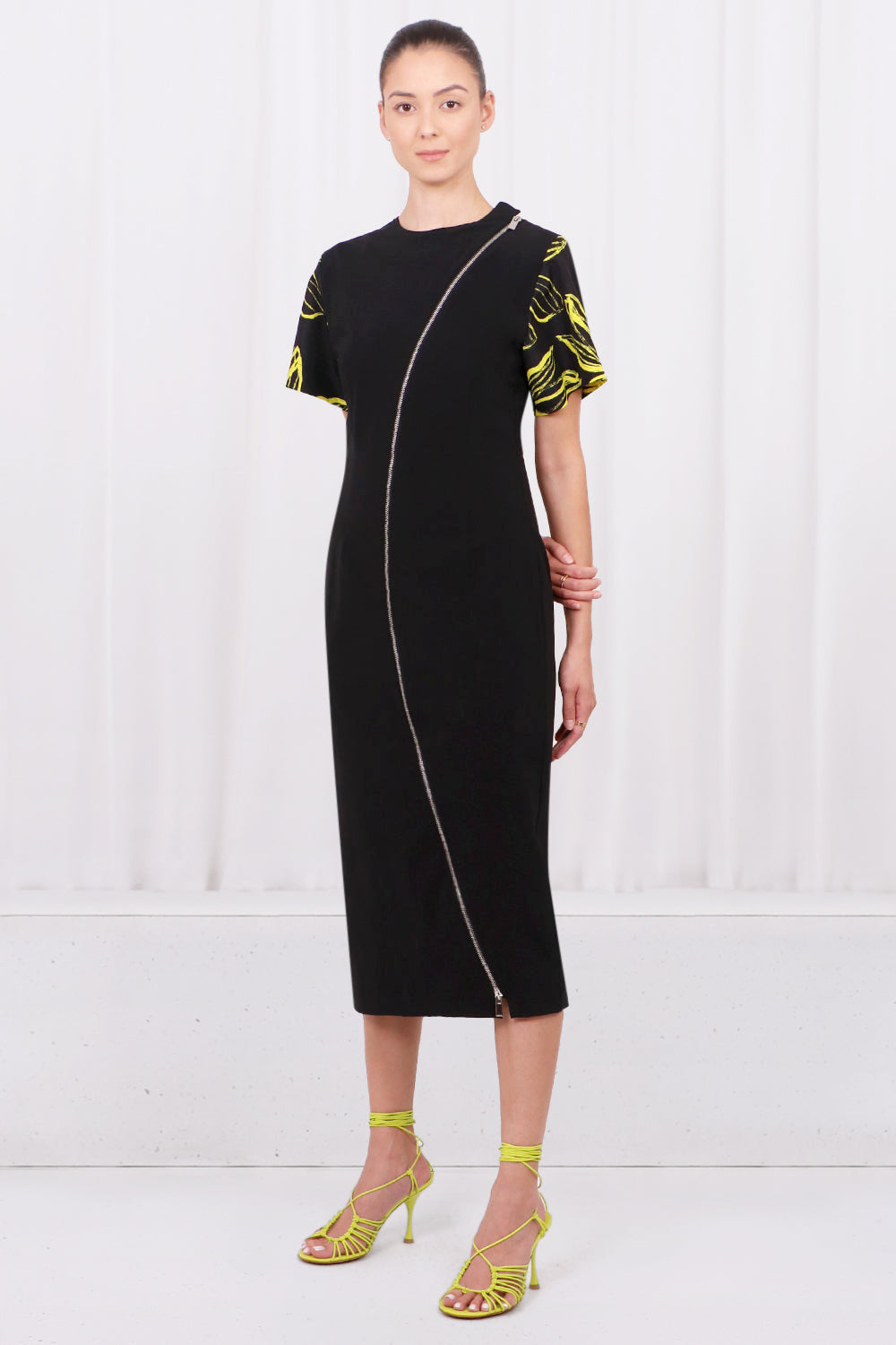 NINA RICCI CURVED ZIP DRESS BLACK NEW SEASON PARLOUR X ONLINE