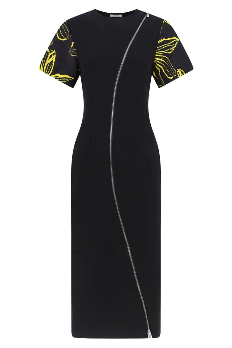 NINA RICCI DRESSES CURVED ZIP DRESS BLACK