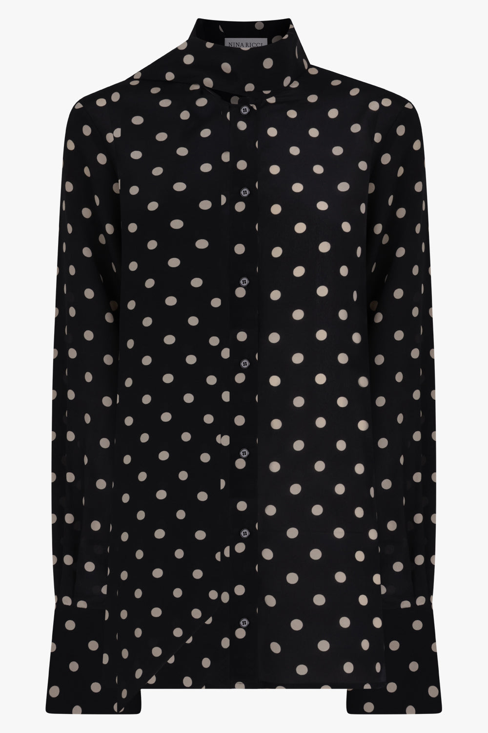 NINA RICCI RTW Crepe De Chine Polka Dot Print Shirt | Black/White