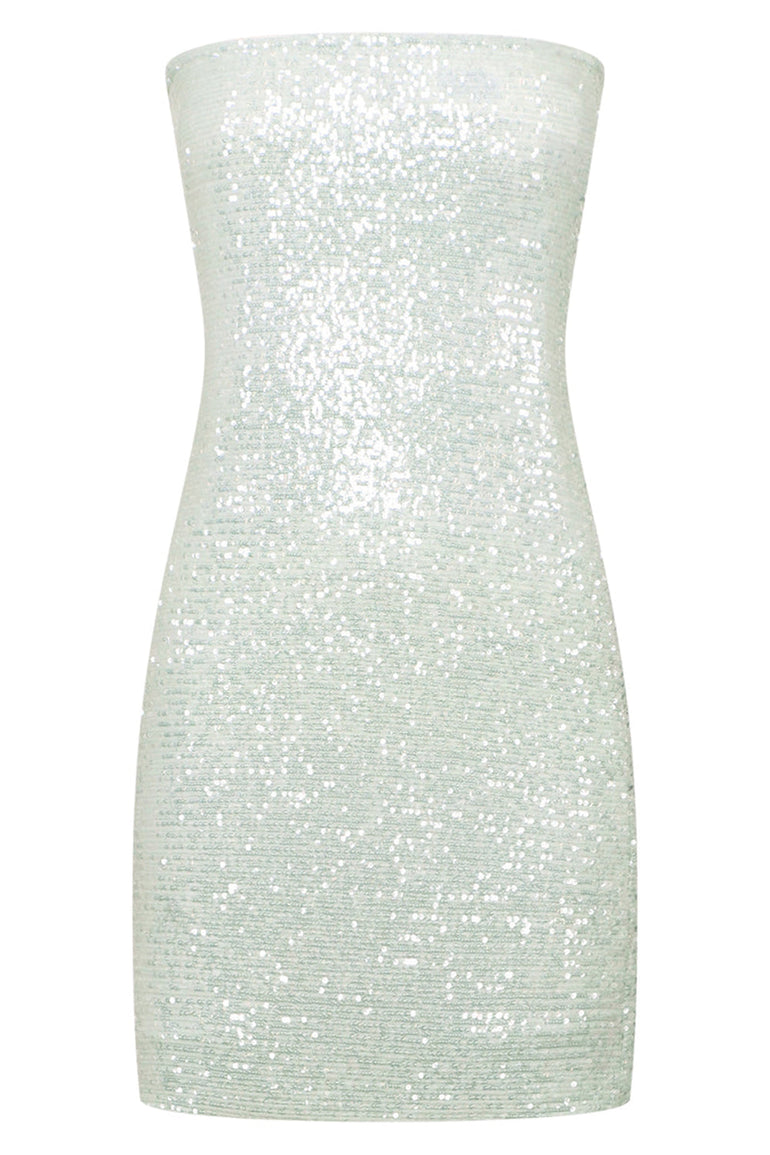 NINA RICCI RTW SEQUIN STRAPLESS MINI DRESS | WATER GREEN