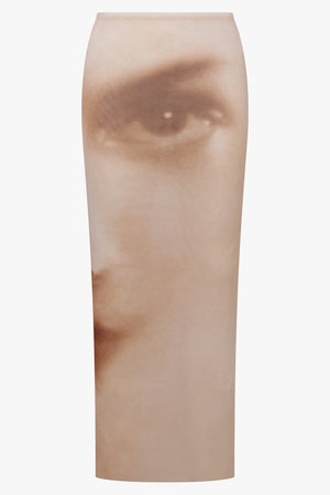 Face Print Maxi Skirt | Beige