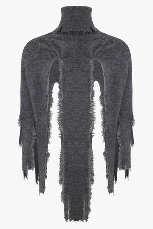 Fringed Turtleneck Knit | Grey