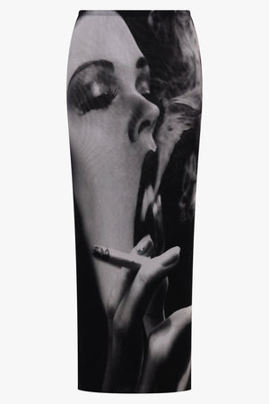 Smoking Women Print Maxi Skirt | Black/Grey/White