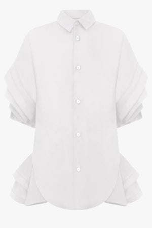 Shirt With Ruffle Sleeve and Hem | White