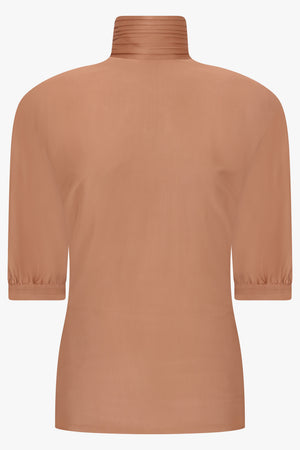 High Neck Stretch Top | New Caramel