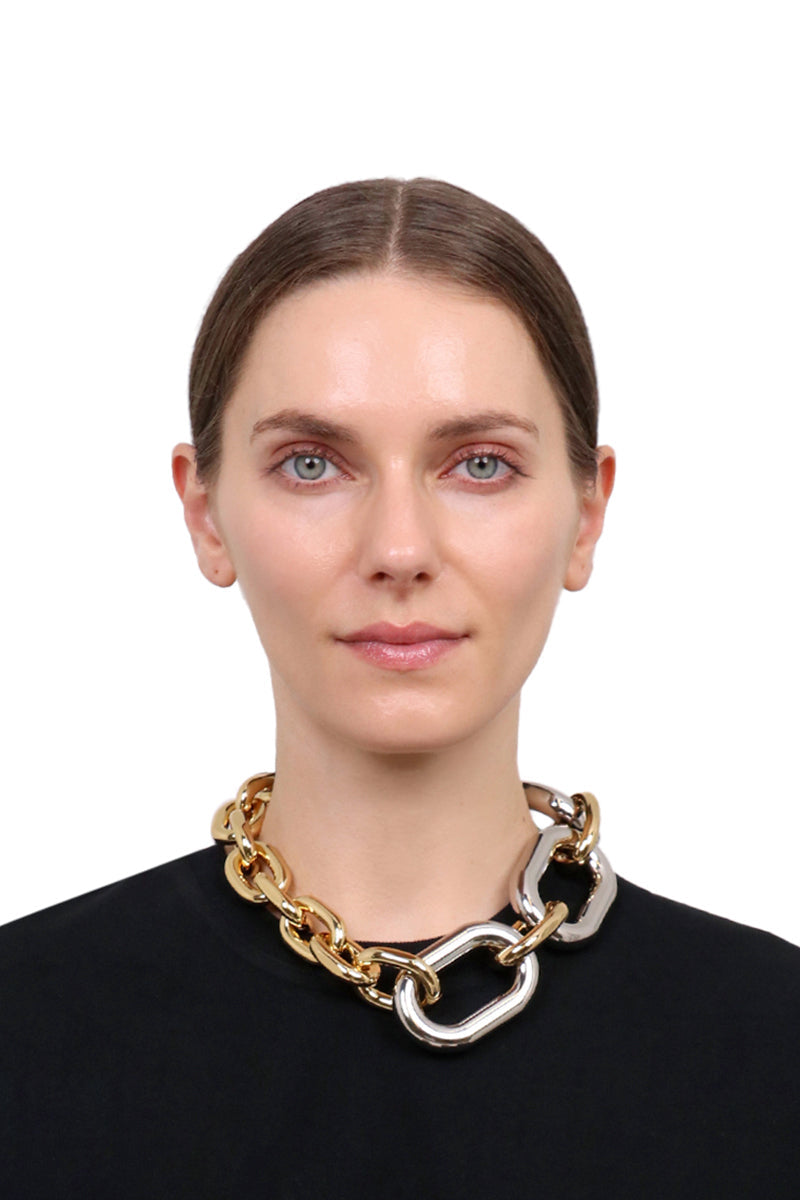 PACO RABANNE ACCESSORIES MULTI XL CONTRAST LINK NECKLACE | GOLD/SILVER