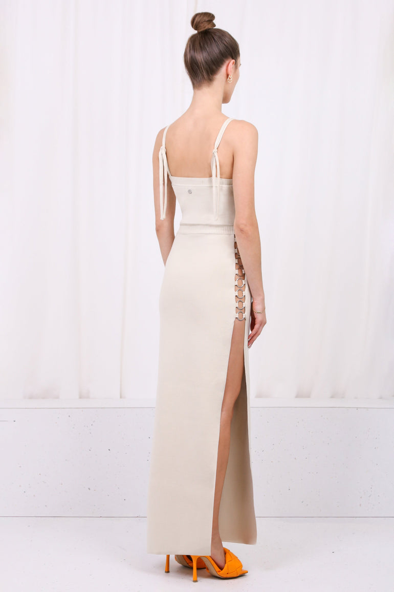 Something About Her Beige Color Block Ribbed Backless Midi Dress