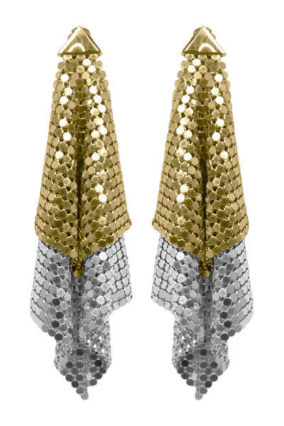 PACO RABANNE PIXEL CONTRAST DOUBLE EARRING GOLD SILVER PARLOUR X