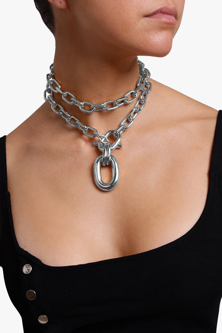 PACO RABANNE JEWELLERY SILVER DOUBLE WRAP ADJUSTABLE CHAIN NECKLACE  | SILVER