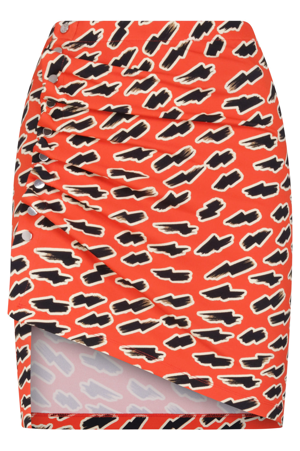 PACO RABANNE RTW Asymmetric Ruched Print Mini Skirt | Red Flash