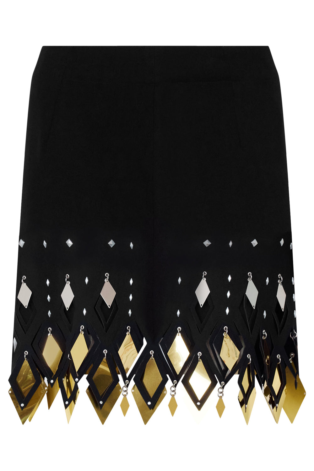 PACO RABANNE RTW Crepe Mini Skirt with Diamond-Shaped Assembly | Black