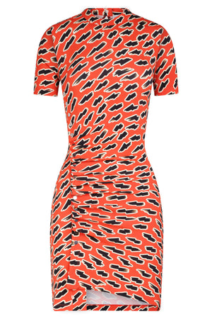 PACO RABANNE RTW Ruched Short Sleeve Mini Print Dress | Red Flash