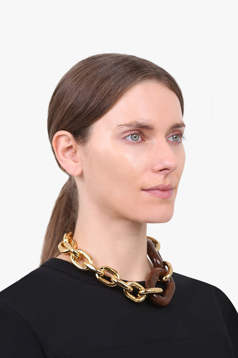 PACO RABANNE RTW GOLD XL LINK NECKLACE | GOLD/BROWN
