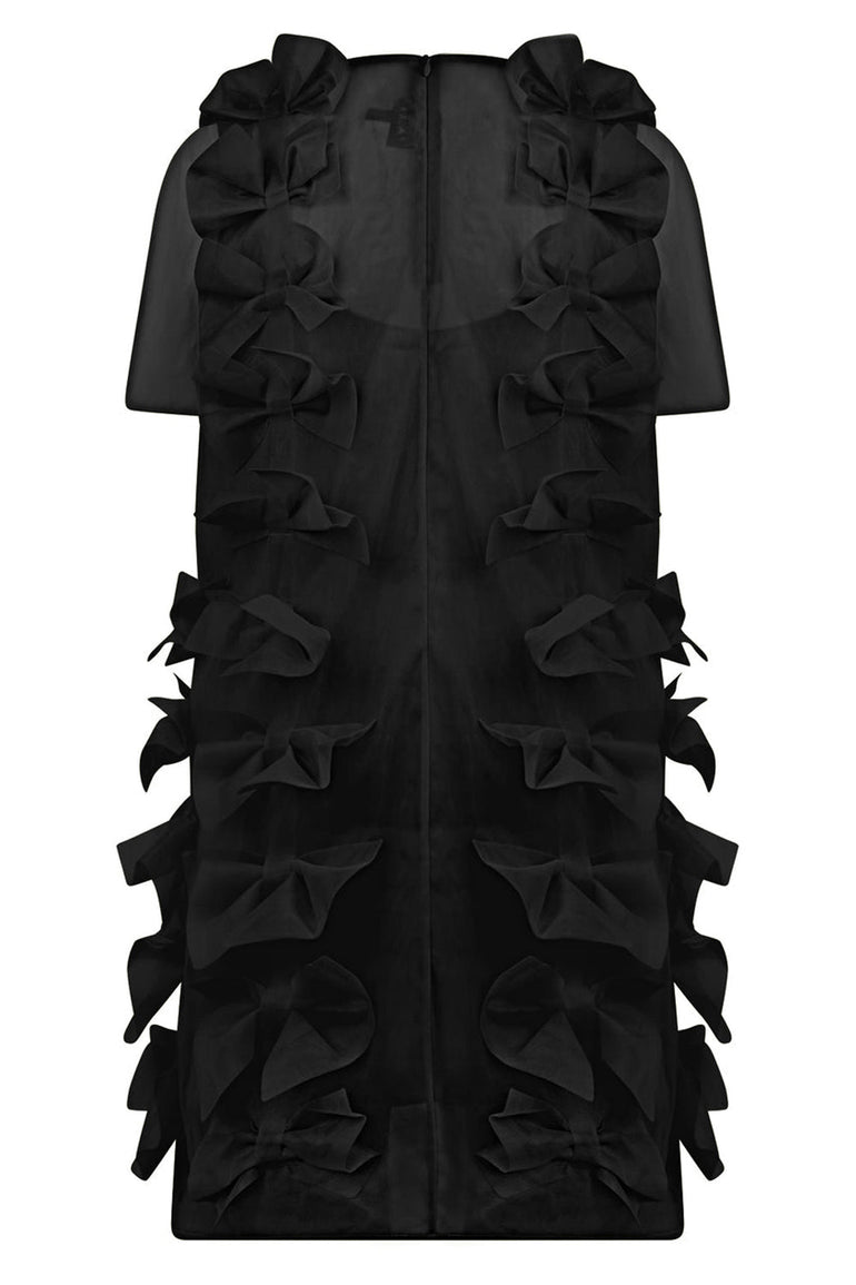 PASKAL DRESSES TULLE T-SHIRT DRESS WITH BOW APPLIQUES | BLACK