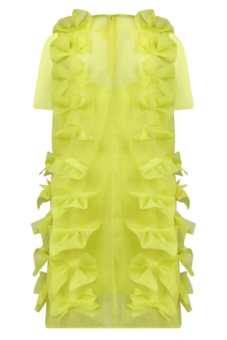 PASKAL DRESSES TULLE T-SHIRT DRESS WITH BOW APPLIQUES | LIME