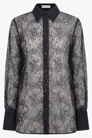 NINA RICCI RTW L/S Sequin Sheer Shirt With Bell Sleeves | Black
