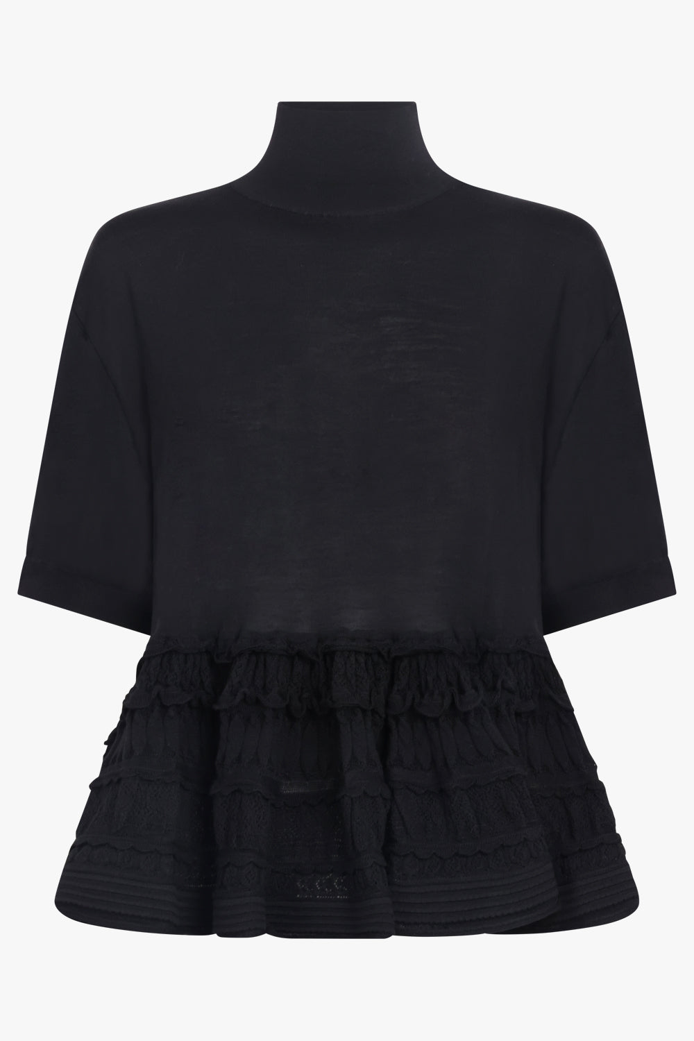 ALAIA RTW S/S High Neck Peplum Top | Black